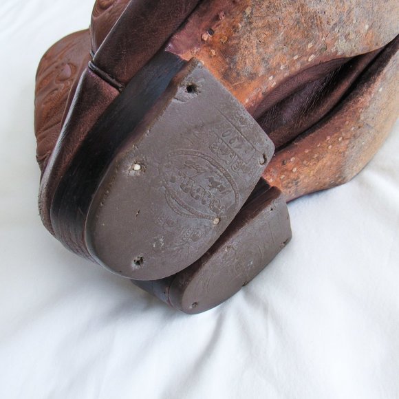VINTAGE Western Embroidered Leather Cowboy Boots Brown Mid Calf Size Mens 9 - Picture 9 of 12
